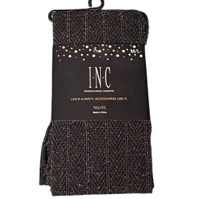 INC International Concepts Black Herringbone Sparkle Tights New Medium/Large ML